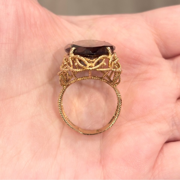 Vintage 10K Filigree Smoky Quartz Ring: Huge Marquis Bold Braided Gold Size 10.5 - Picture 8 of 11